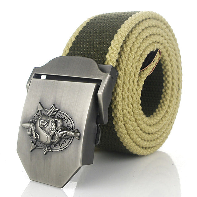 SupSindy men's canvas belt Skull Snake metal buckle military belt