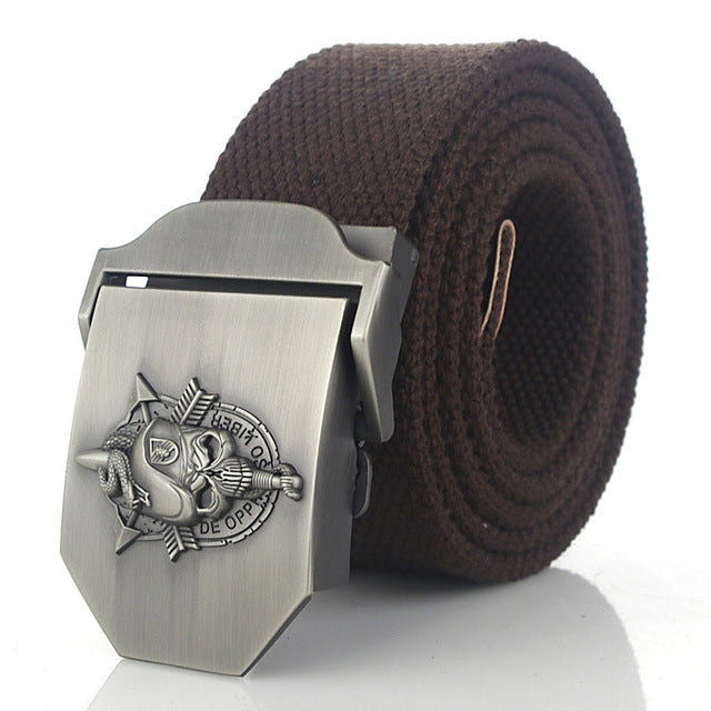 SupSindy men's canvas belt Skull Snake metal buckle military belt