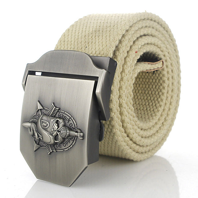 SupSindy men's canvas belt Skull Snake metal buckle military belt