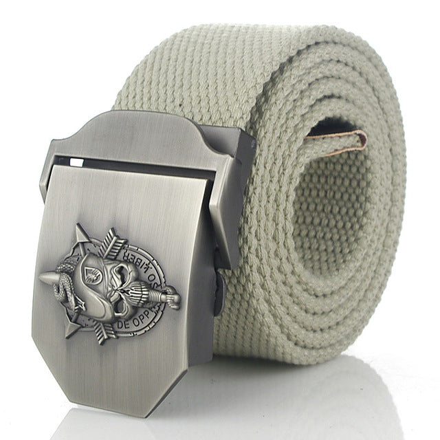 SupSindy men's canvas belt Skull Snake metal buckle military belt