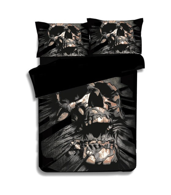 3D Black Skull Printed Duvet Cover Set 2/3pcs Single Double Queen King Bedclothes