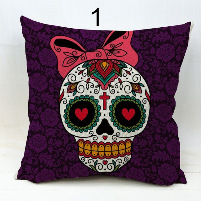 New Pillowcase Halloween Skull Cushion Cover Cotton Linen  Printed Throw Pillows