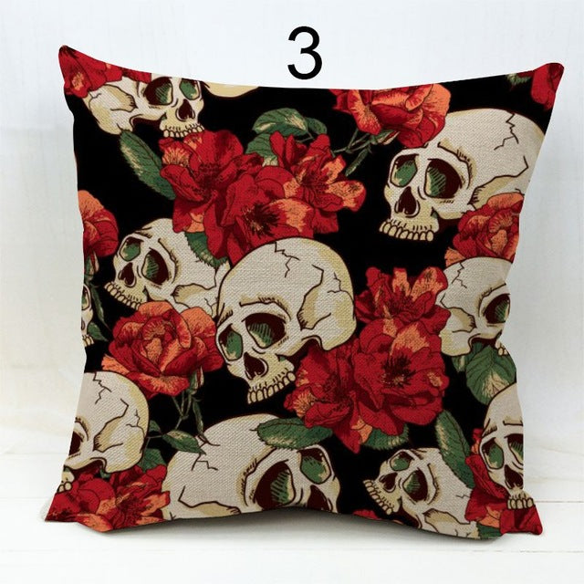 New Pillowcase Halloween Skull Cushion Cover Cotton Linen  Printed Throw Pillows