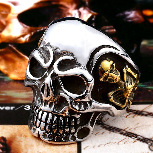 Stainless Steel ring top quality Big Tripple Skull Ring Punk Biker jewelry