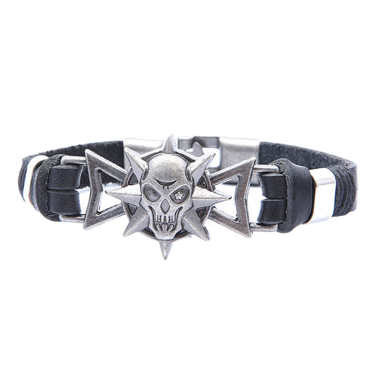 Leather Roaring Skull Head Charm Men Bracelet Jewelry Hand Black/Brown Leather Bracelets