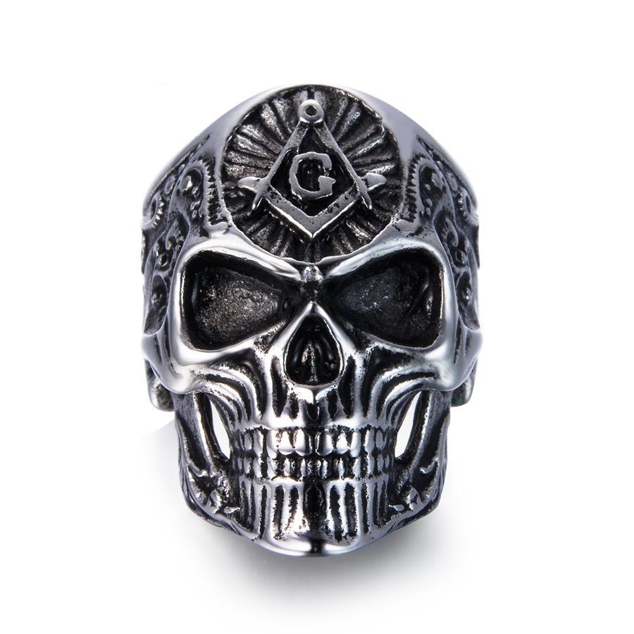 Stainless Steel Men Ring Masonic Skull Titanium Rings for Women Vintage Punk Fashion