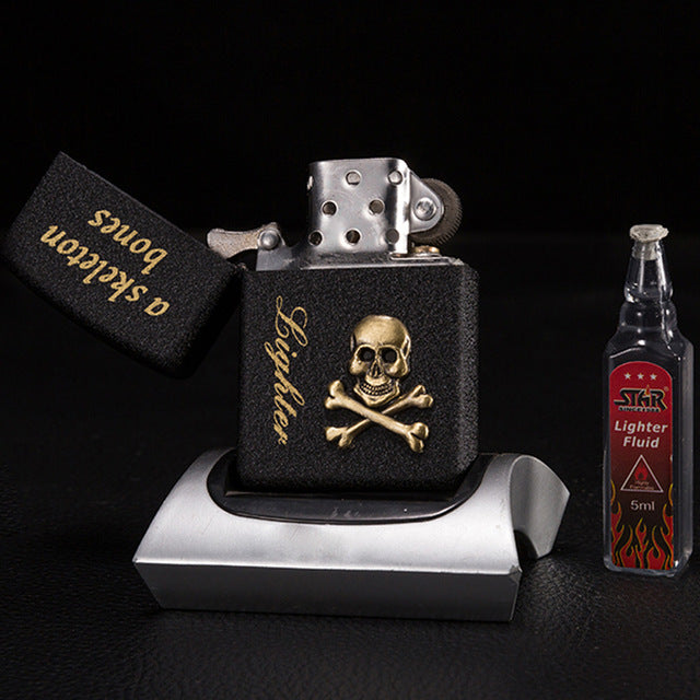 Universal Frosted lighters flints stone petrol matte oil lighters Men lighters Personal Retro Metal skull Cigarette lighters