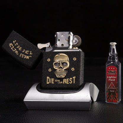 Universal Frosted lighters flints stone petrol matte oil lighters Men lighters Personal Retro Metal skull Cigarette lighters