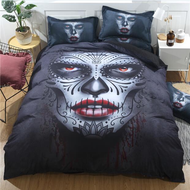 Black Skull Bedding Set Halloween Style Bed Sheet Queen King Double Bed Linen Cotton