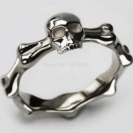 Stainless Steel Punk Hiphop Biker Gothic Skeleton Skull Bone Death Cocktail Ring Band