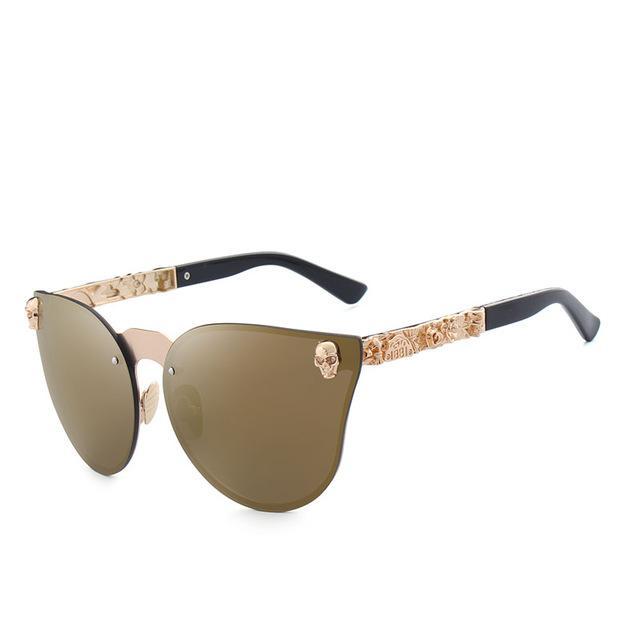 Sunglasses Women Brand Design Skull Metal Temple Sun glasses Gold Eyewear Accessories