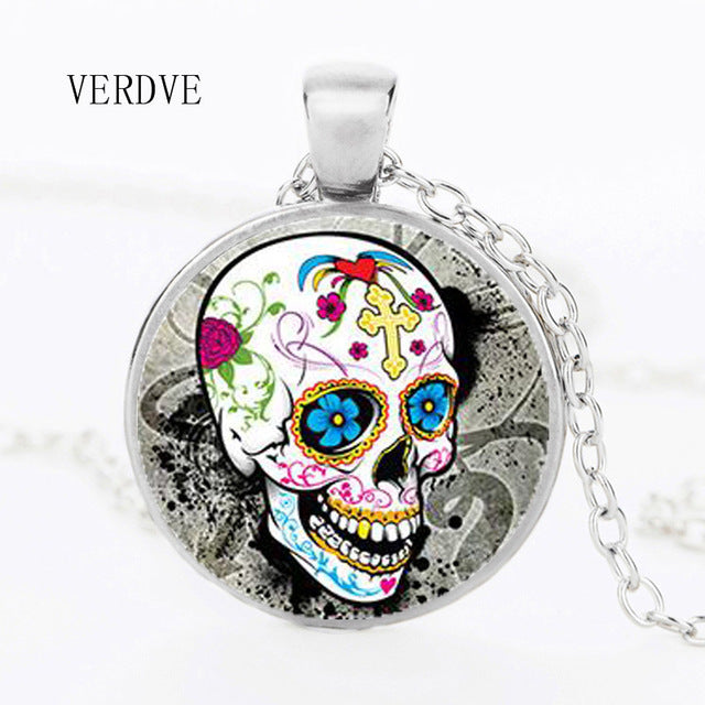 Hot Fashion Classic Mexican Sugar Skull Pendant Necklace Silver Color Chain Day Dead