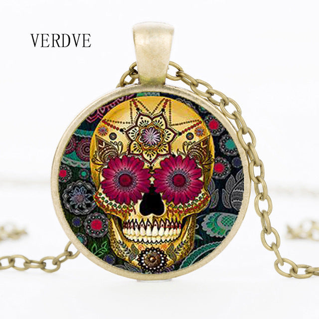 Hot Fashion Classic Mexican Sugar Skull Pendant Necklace Silver Color Chain Day Dead