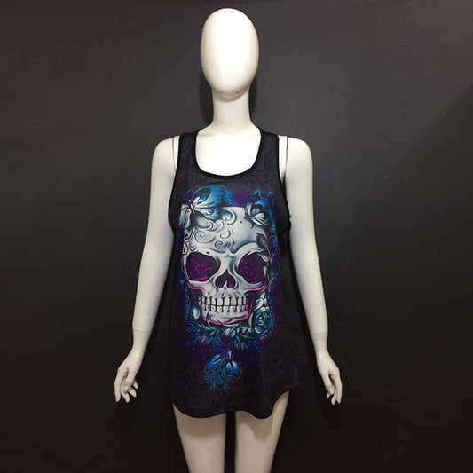 Womens Tank Tops Cool Vest Casual Back Hollow Out Vest Purple Butterfly Skull Printing Summer