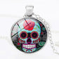 Sugar Skull Necklace Glass Crystal Skeleton Pendant Silver Color Chain Long Necklaces