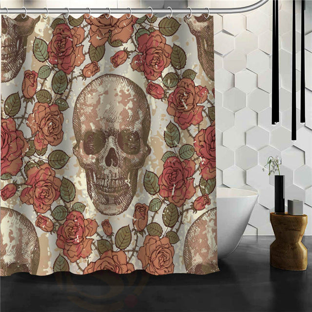 Skull Shower Curtains Bathroom Mildewproof Polyester Curtains Waterproof Fabric with Hooks