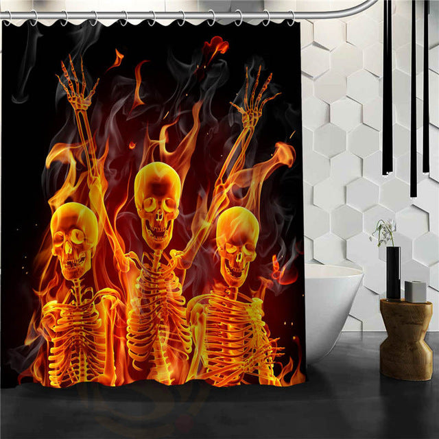 Skull Shower Curtains Bathroom Mildewproof Polyester Curtains Waterproof Fabric with Hooks
