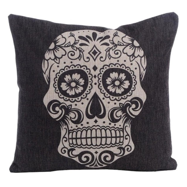 Linen Skull Throw Sofa Cashion Pillow Case Cover BedRoom