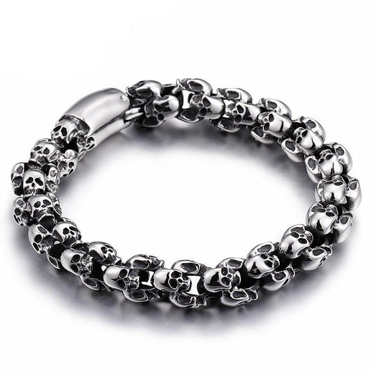 Stainless Steel Shiny Skull Charm Link Chain Brecelets Male Gothic Jewelry