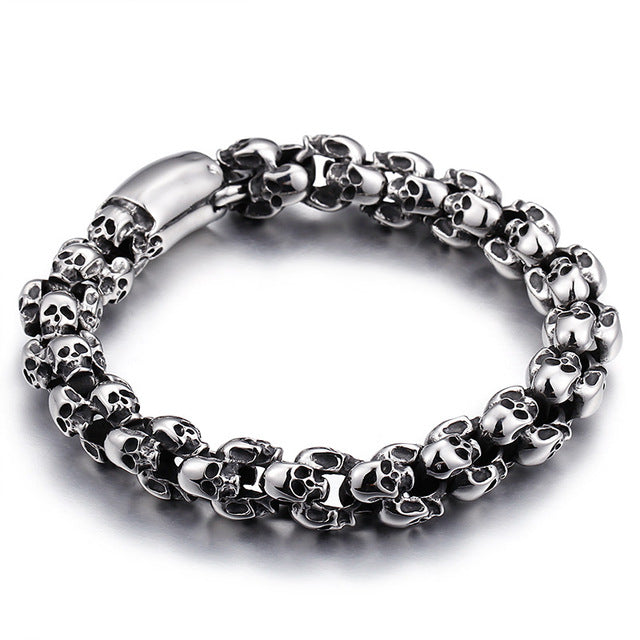 Stainless Steel Shiny Skull Charm Link Chain Brecelets Male Gothic Jewelry