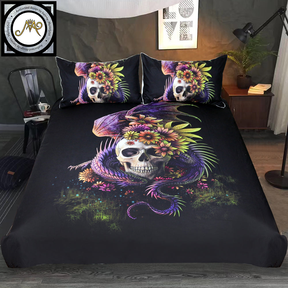 Purple Flower Duvet Cover Monster Floral Bed Set 3-Piece