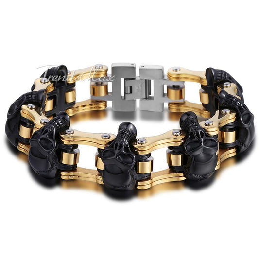Men's Bracelet 316L Stainless Steel Biker Wristband Skulls Motorcycle Link Chain Punk Jewelry