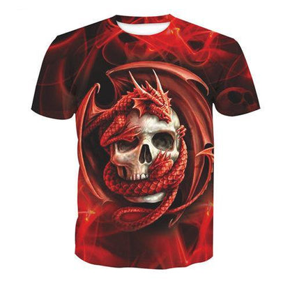 3D Print Dragon Skull Red T Shirt Street Style Fashion Models T-shirts Tops