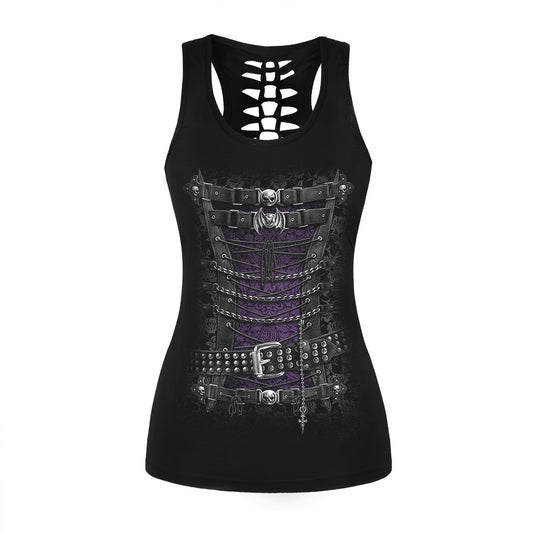 Skull Tank Top Women Summer Sleeveless Shirt Workout Cross Print Camisole Blusa Sexy Tops