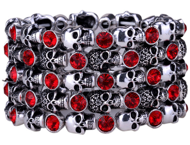 Stretch Cuff Bracelet for Women Biker Bling Crystal Jewelry Antique Silver Color