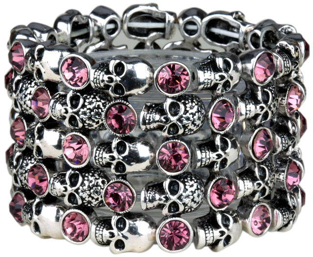 Stretch Cuff Bracelet for Women Biker Bling Crystal Jewelry Antique Silver Color