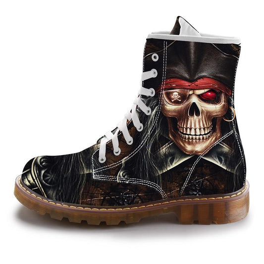 Street Fashion Mid-Calf Boots Men Dr Martins Black Skull Shoes Cotton Spring