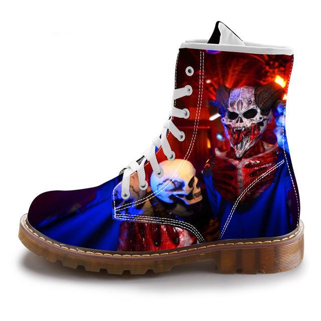 Street Fashion Mid-Calf Boots Men Dr Martins Black Skull Shoes Cotton Spring