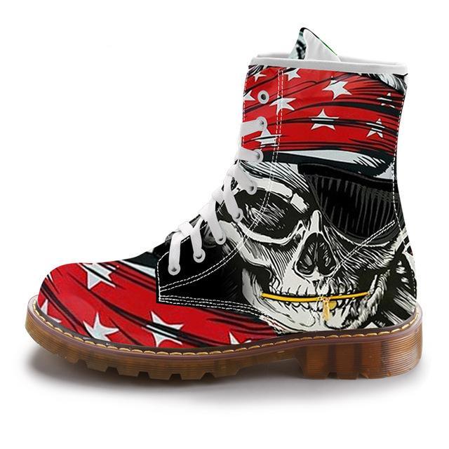 Street Fashion Mid-Calf Boots Men Dr Martins Black Skull Shoes Cotton Spring