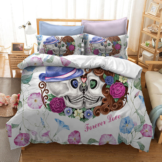 Couples skull Bedding Sets for queen Size sugar Flowers kissing skull duvet cover with pillowcase