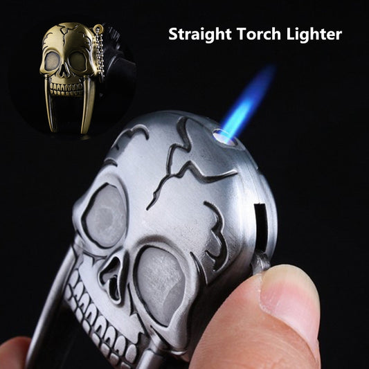Mini Skull Head Metal Straight Flame Jet Torch Lighter Key