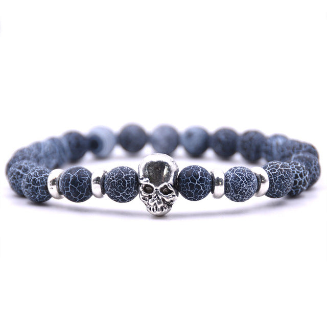 Beaded Black Natural Stone beads Skull Elastic Bracelets for Men and Women Tiger Eye Bracelets