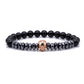 Brand Trendy Natural Beads Strand Bracelet Micro Pave CZ Skeleton Skull Black Lava Rock Stone