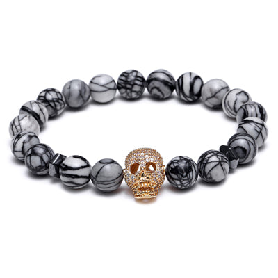 Bracelets for men Nature stone with skull Copper inlaid zircon Jewelry