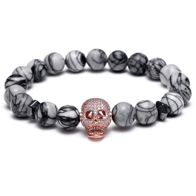 Bracelets for men Nature stone with skull Copper inlaid zircon Jewelry