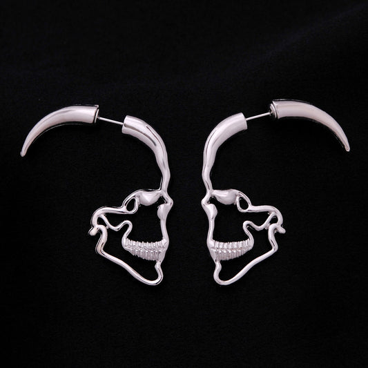 Gothic Punk Silver Color Hollow Out Skull Stud Earrings For Women