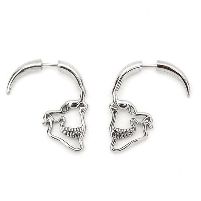Gothic Punk Silver Color Hollow Out Skull Stud Earrings For Women