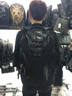 Personalized rivet 3D silicone skull backpack fashion trend black cool  Caps Hiphop Backpacks