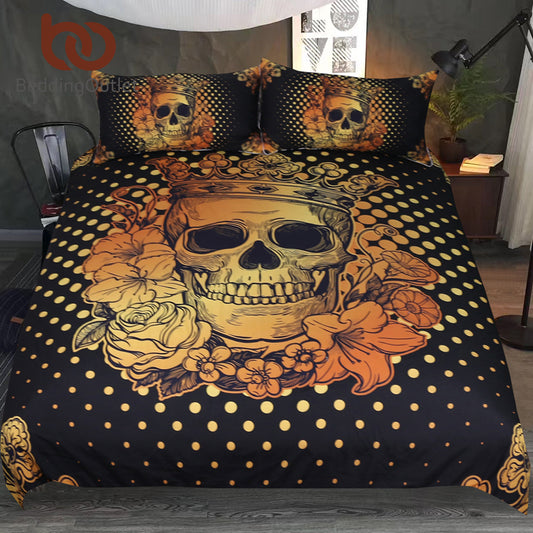 Bedding Set Floral Golden Duvet Cover Adults Black Bedclothes 3-Piece Crown Rose Home Textiles