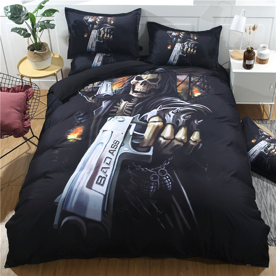 3D Skull And Gun Duvet Cover Bedding Set 3PCS Twin Full Queen King Size