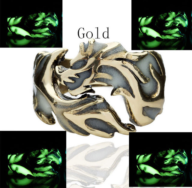 Luminous Dragon Rings Gold Silver Women Rings Glow In The Dark Male Adjustable Ring Jewelry