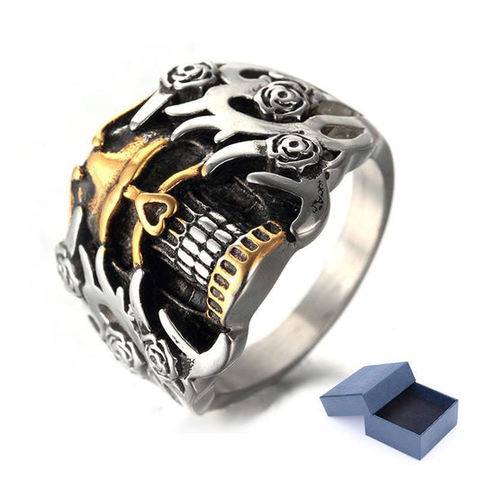 Stainless Steel Vintage Gold Skeleton Silver Ring Men Jewelry Cool Biker Rings