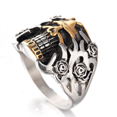 Stainless Steel Vintage Gold Skeleton Silver Ring Men Jewelry Cool Biker Rings