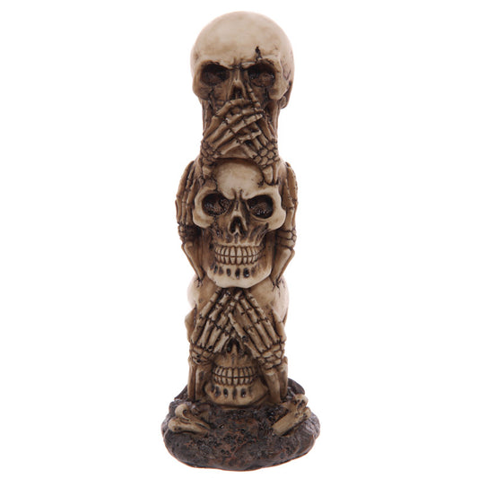 See No Hear No Speak No Evil Stacked Skull Tower Gothic Tabletop Decor Halloween Skeleton