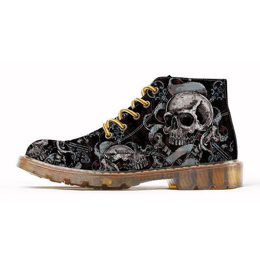 Fashion Mens Skull Shoes For Men Dr Martins Shoes Skeleton Print Black Nice Ankle Shoes