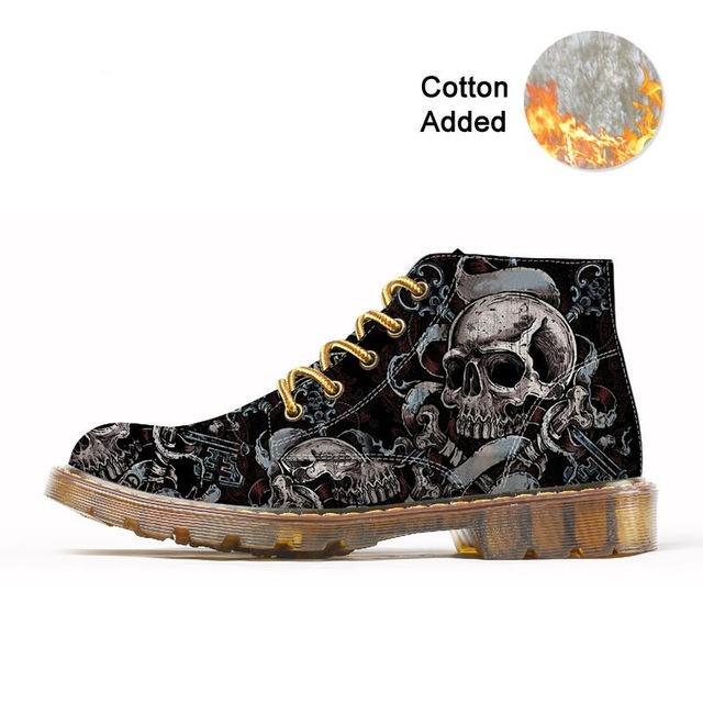 Fashion Mens Skull Shoes For Men Dr Martins Shoes Skeleton Print Black Nice Ankle Shoes